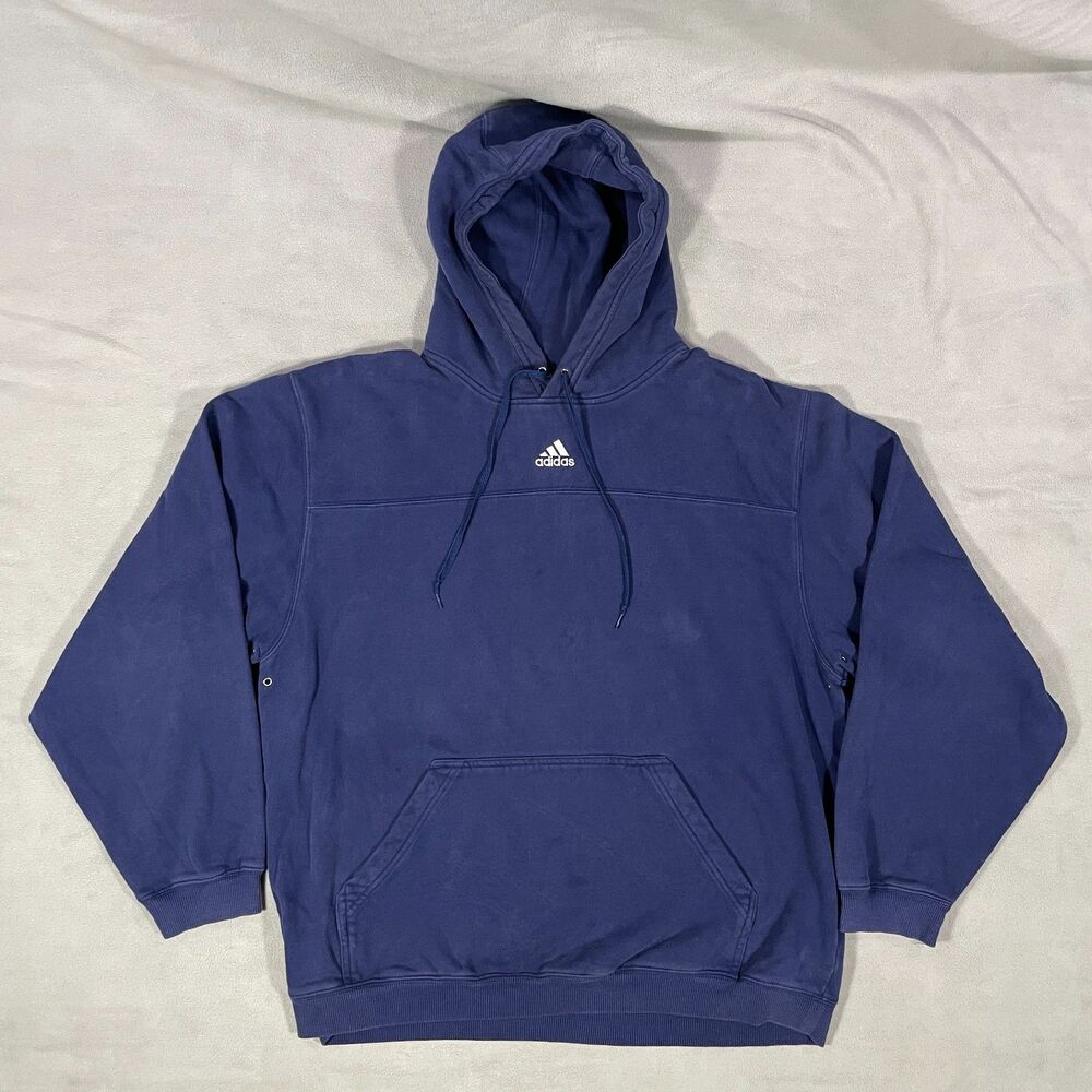 Vintage Y2K Adidas Center Logo Hoodie Men's Size Large Embroidered Pullover
